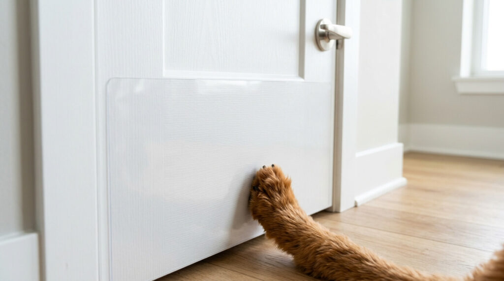Using clear vinyl scratch shields on doors to dog proof rental apartment without losing deposit