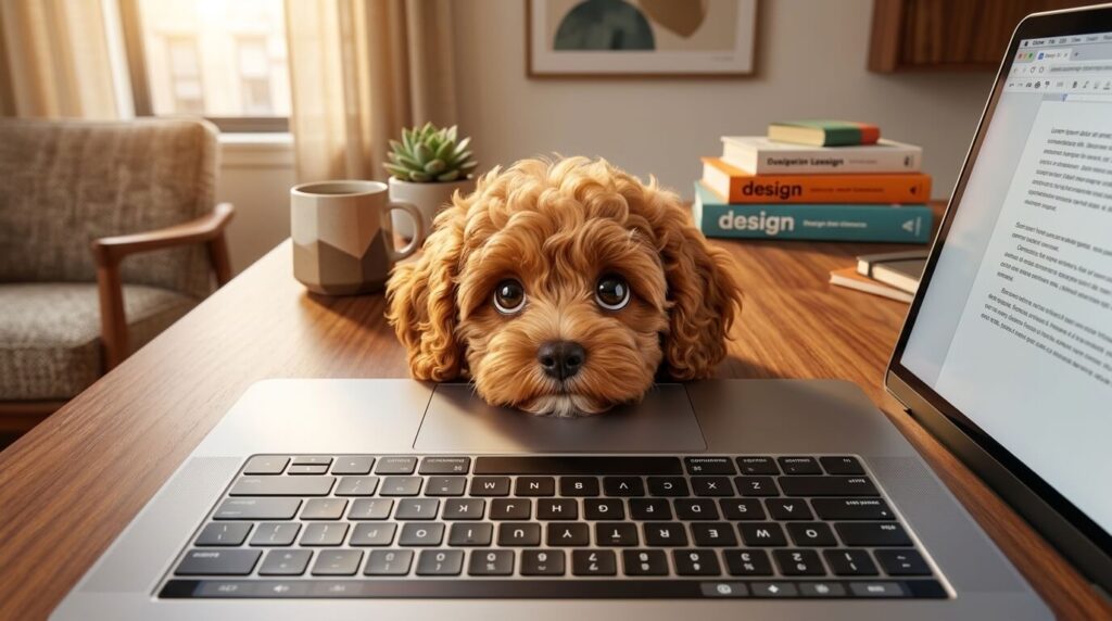 A dog resting head on a laptop answering the question should I get a dog in an apartment