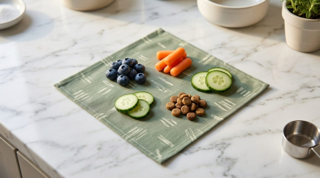 Using fresh low-calorie treats like blueberries as part of the best diet for apartment dogs