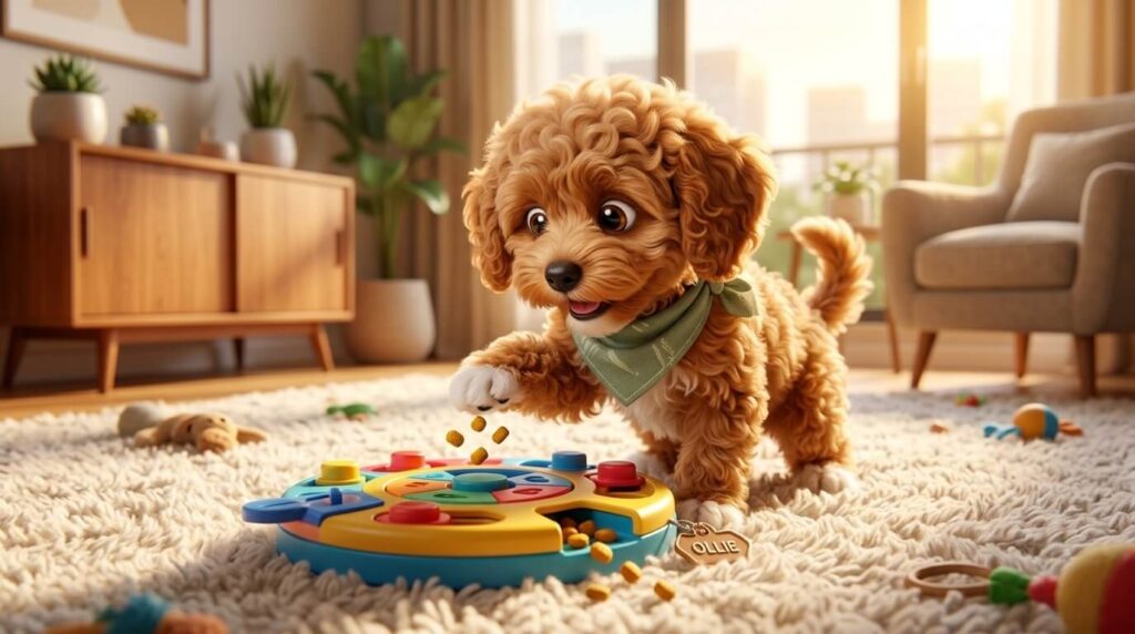 Using an interactive puzzle toy to keep dog entertained while at work