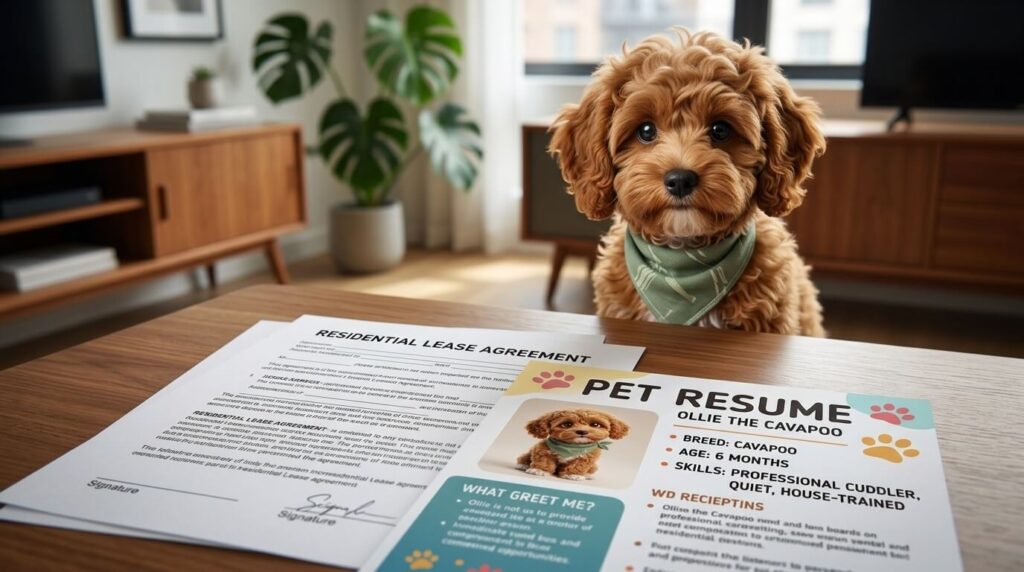 Preparing lease documents and a pet resume as part of the ultimate renters guide to getting a dog

