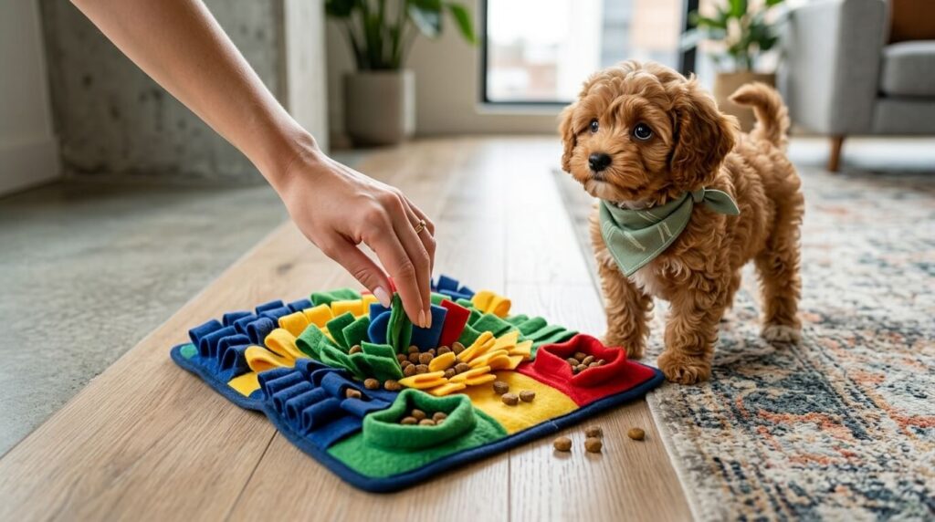 Using a fabric snuffle mat as a positive redirection tool to stop dog digging carpet
