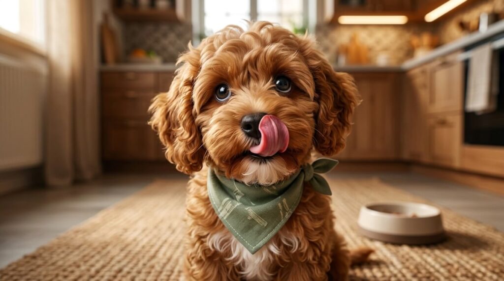 A happy and satisfied puppy after eating the perfect balance of wet food vs dry food dogs