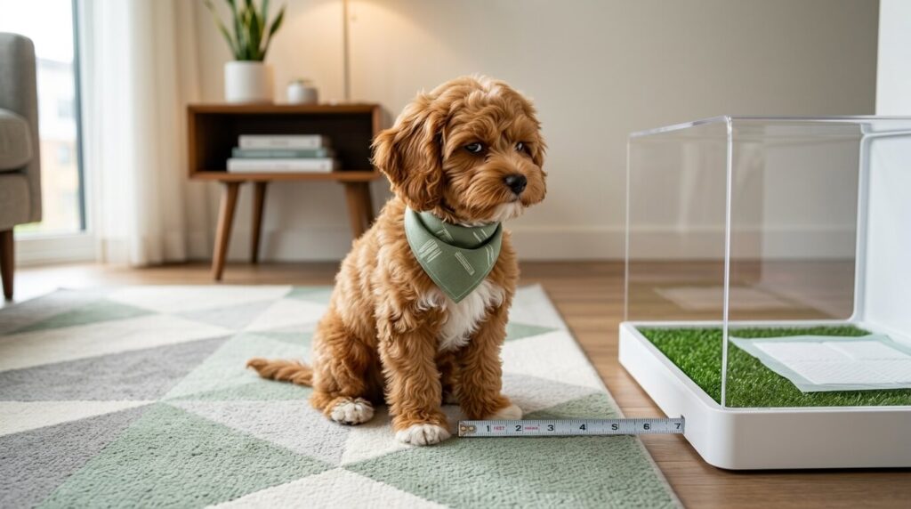 A Cavapoo puppy refusing to use his indoor potty showing classic litter box avoidance dogs behavior