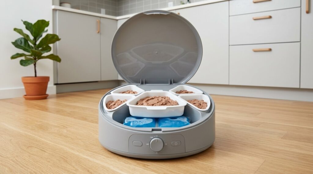 A carousel style machine that serves wet food is among the best automatic dog feeders