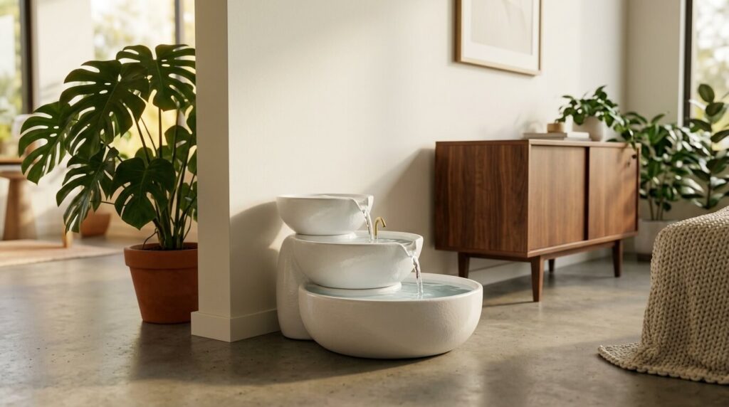 A beautiful ceramic option rated as the best dog water fountain for modern apartments