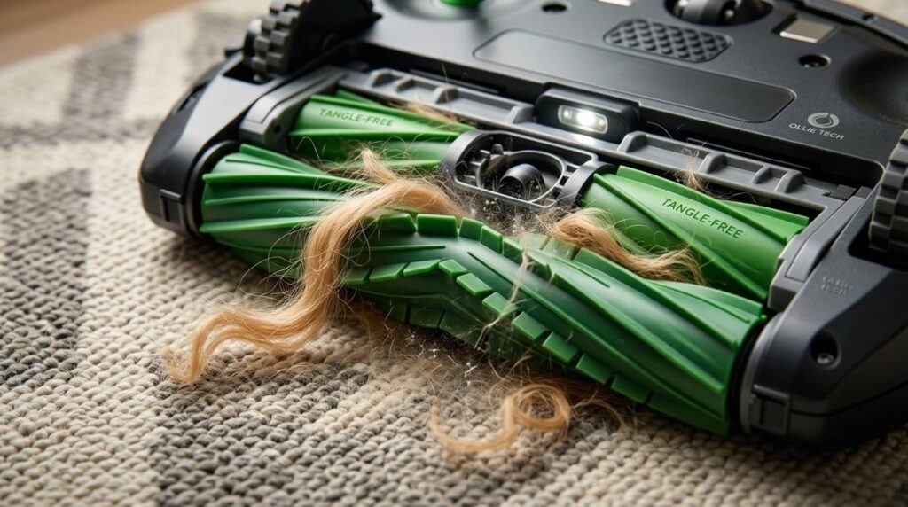 Tangle-free rubber brushes are a mandatory feature on a quiet robot vacuum for dogs