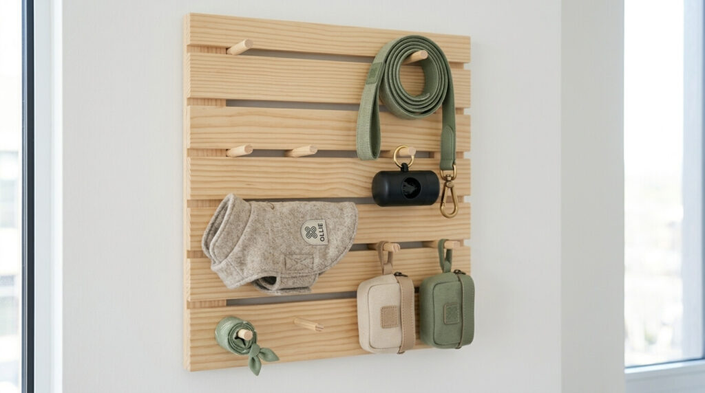 Using vertical wall storage as one of the essential dog in studio apartment tips
