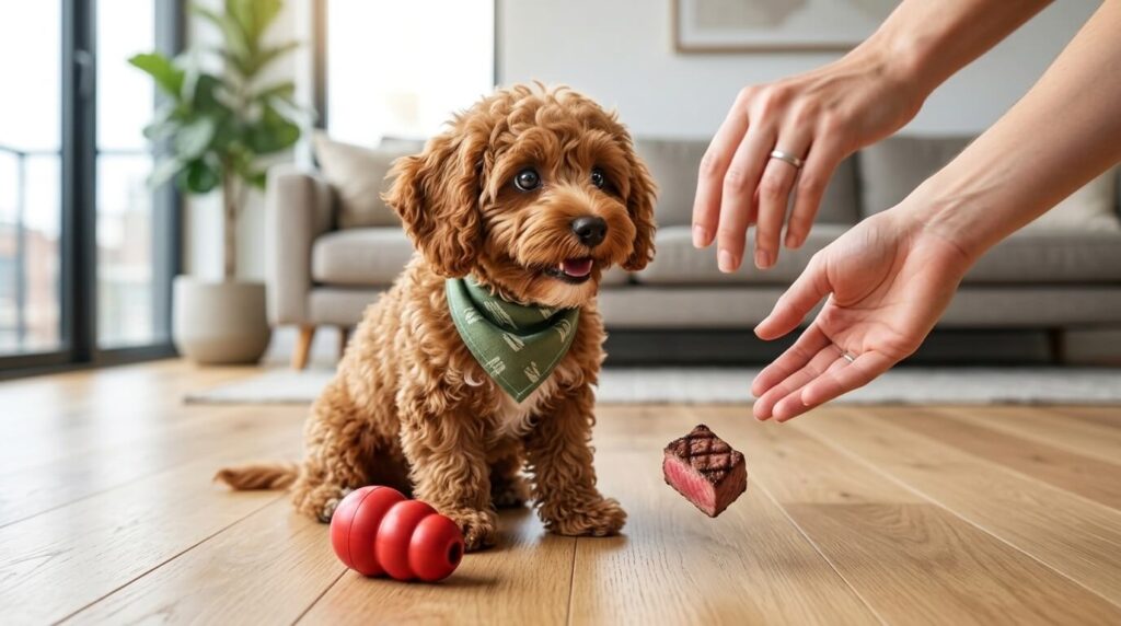 Practicing the trade-up game as part of dog resource guarding training.
