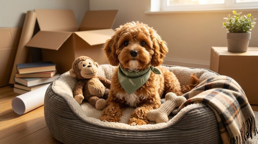 A perfectly settled puppy after successfully moving to apartment with dog